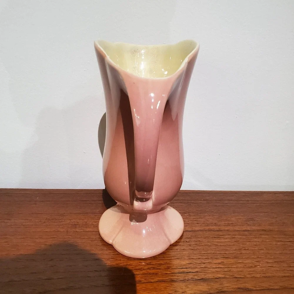 Vintage Red Wing Pottery Vase‎ # 1054 Peach and Creme with Handles